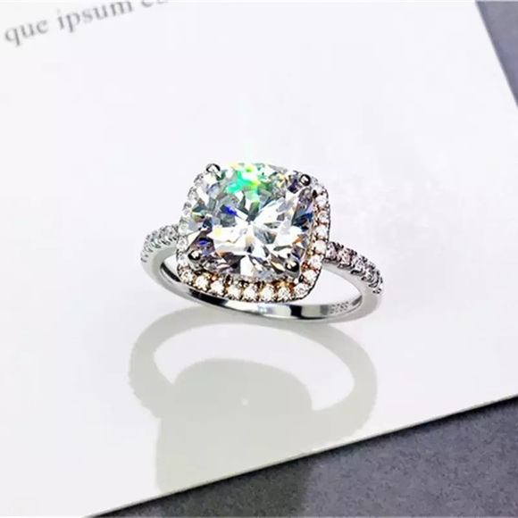 1-3Ct Halo 925 Princess Cushion Cut Engagement Ring - Picture 6 of 17